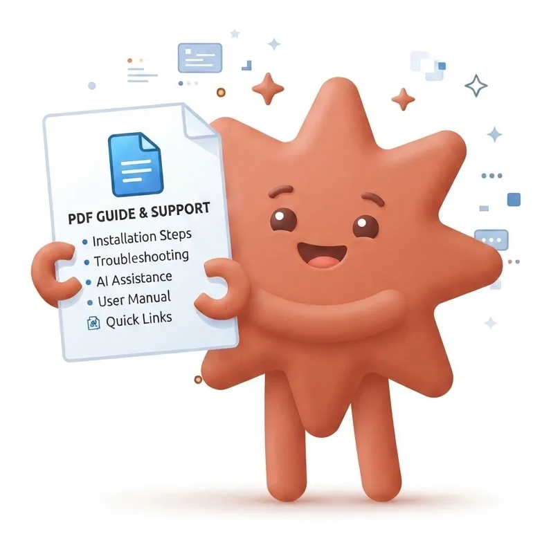 A friendly agent holding up a PDF guide with a star on it