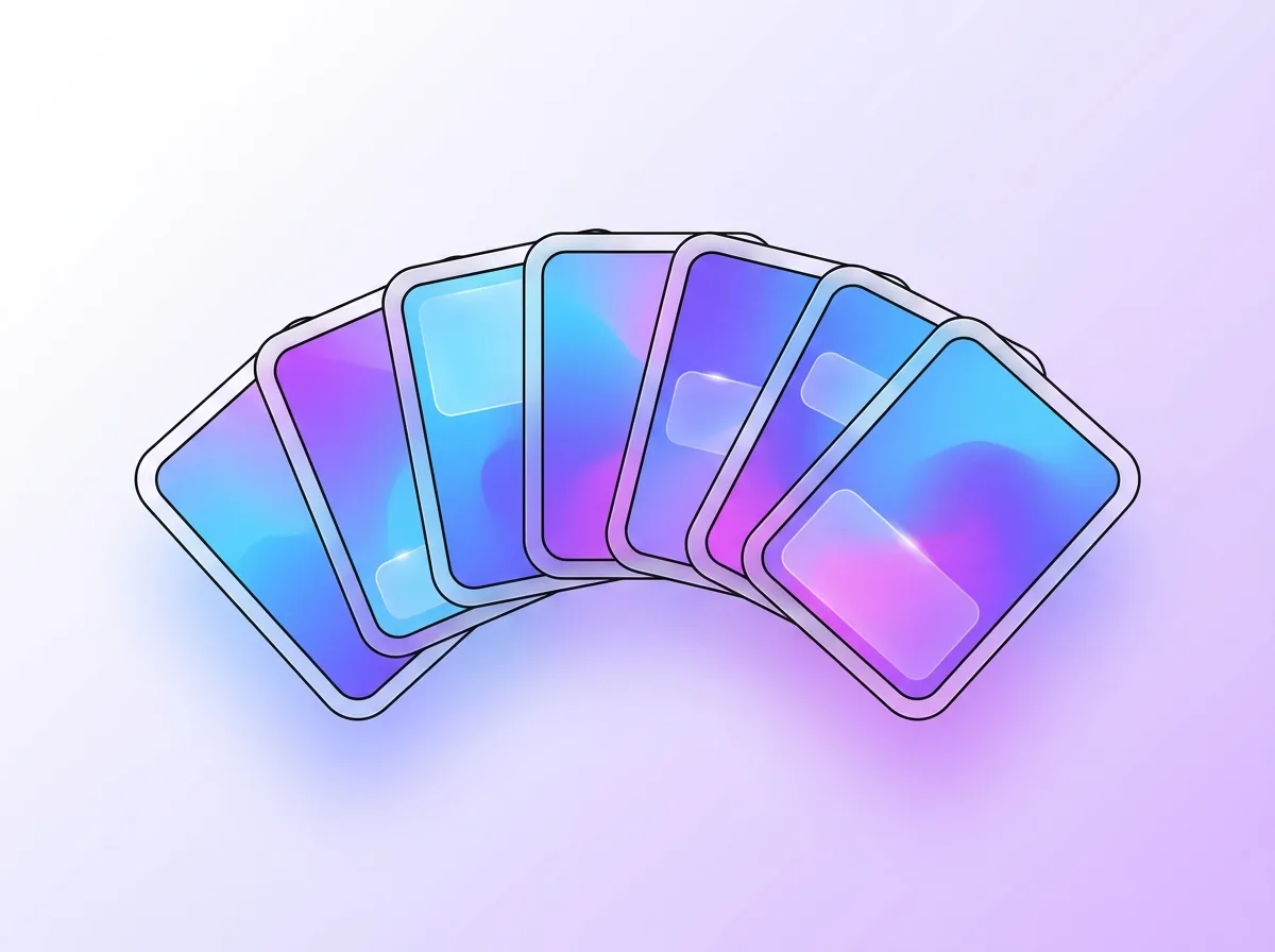 A fanned deck of prompt cards